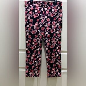 Ann Taylor Black Purple Floral 10 Modern Regency Elegant Sateen Ankle Crop Pant